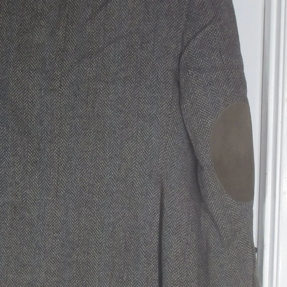 70s Fashioncrest Jacket Vintage Gray Brown Wool Herringbone Tweed Lined Size 40R
